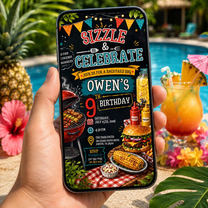 Editable Bbq Birthday Invitation Canva Template, Adult Cute Modern Fun Themed Custom DIY Chic Kids Party Invite, Printable Digital Download.
