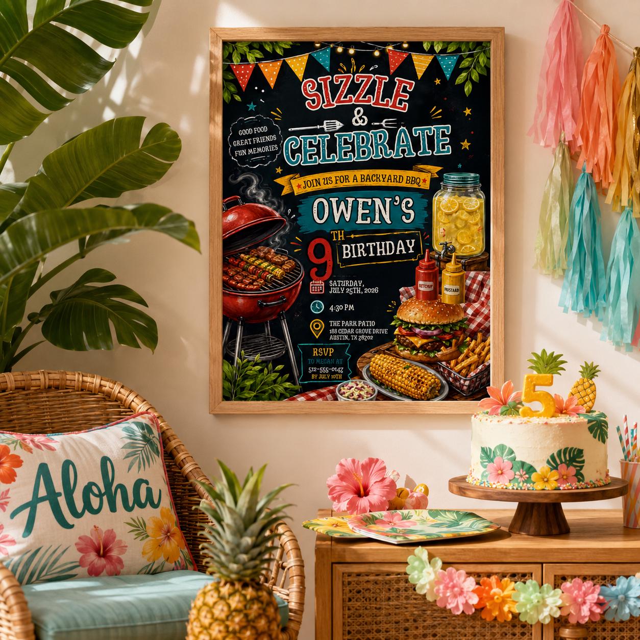 Editable Bbq Birthday Invitation Canva Template, Adult Cute Modern Fun Themed Custom DIY Chic Kids Party Invite, Printable Digital Download.