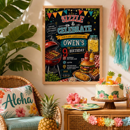 Editable Bbq Birthday Invitation Canva Template, Adult Cute Modern Fun Themed Custom DIY Chic Kids Party Invite, Printable Digital Download.