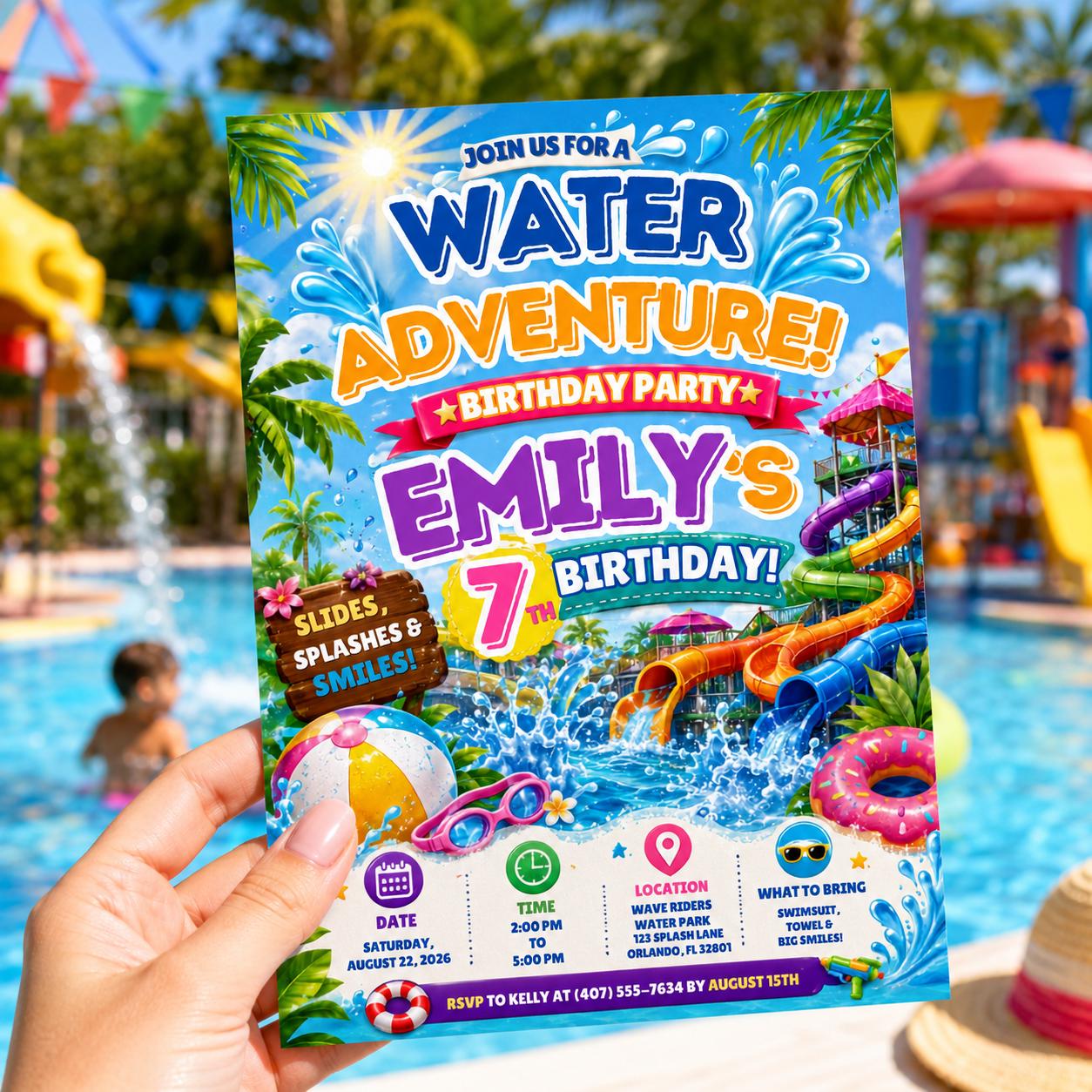Editable Pool Birthday Invitation Canva Template, Pool Cute Modern Fun Themed Custom DIY Chic Kids Party Invite, Printable Digital Download.