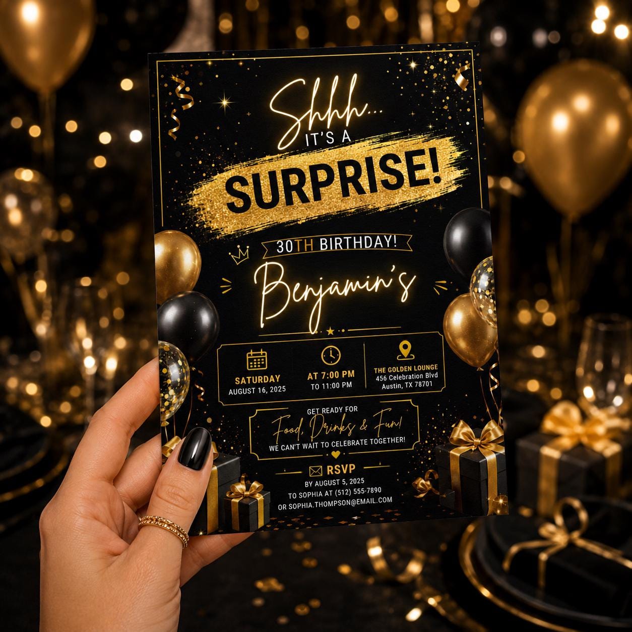 Editable Surprise 30th Birthday Invitation Canva Template, Adult Cute Fun DIY Sweet Chic Kids Teen Party Invite, Printable Digital Download.
