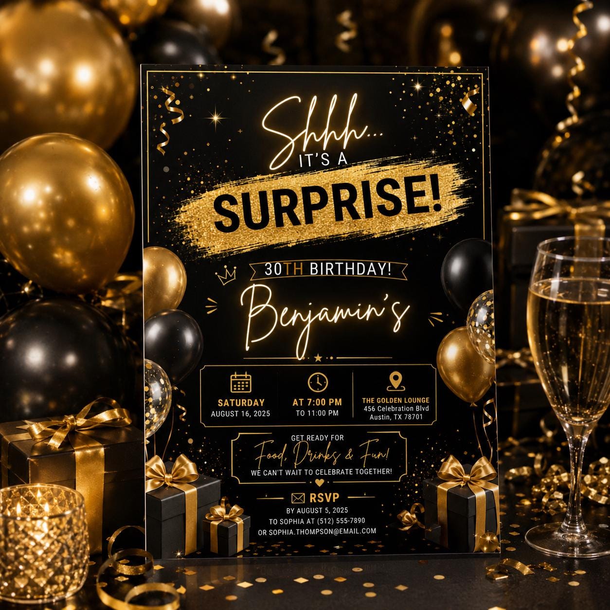 Editable Surprise 30th Birthday Invitation Canva Template, Adult Cute Fun DIY Sweet Chic Kids Teen Party Invite, Printable Digital Download.