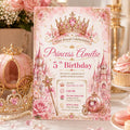 Editable Princess Birthday Invitation Canva Template, Magical Girls Kids Cute Modern Fun DIY Sweet Party Invite, Printable Digital Download.