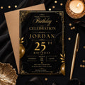 Editable Black Gold Birthday Invitation Canva Template, Modern Luxury Boys Cute Fun DIY Sweet Chic Party Invite, Printable Digital Download.