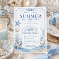 Editable Coastal Birthday Invitation Canva Template, Blue Girls Teens Beach Cute Fun DIY Chic Kids Party Invite, Printable Digital Download.