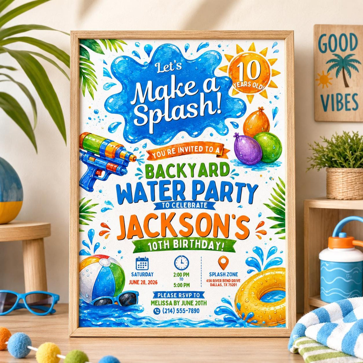 Editable Pool Birthday Invitation Canva Template, Boys Summer Cute Modern Fun Themed DIY Chic Kids Party Invite, Printable Digital Download.