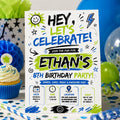 Editable Let Birthday Invitation Canva Template, Black White Boys Kids Cute Modern Fun Instant DIY Party Invite, Printable Digital Download.