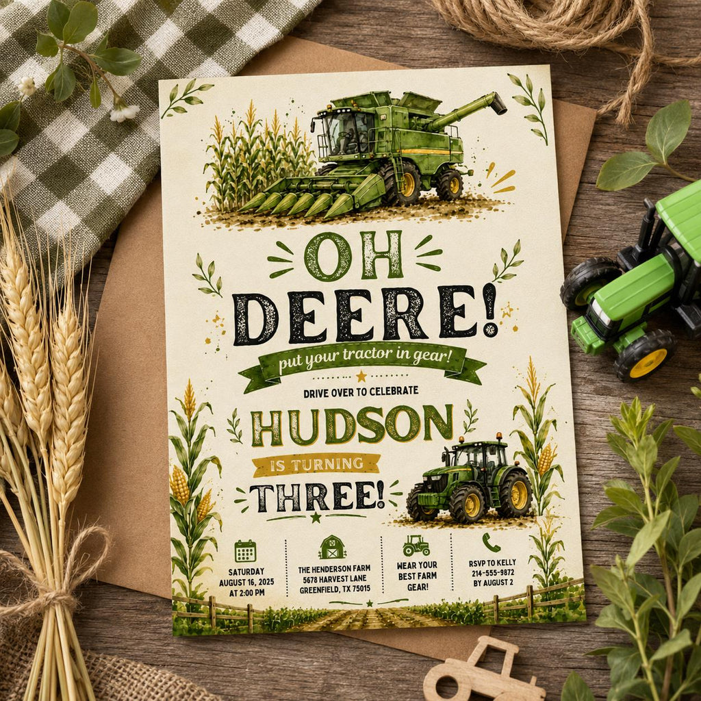 Editable Farm Animals Birthday Invitation Canva Template, Green Boys Kids Farm Cute Modern Fun DIY Party Invite, Printable Digital Download.