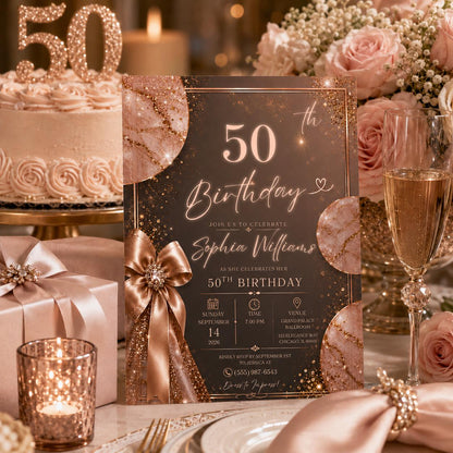 Editable Rustic Birthday Invitation Canva Template, Gold Brown Girls Adult Cute Fun DIY Sweet Chic Party Invite, Printable Digital Download.