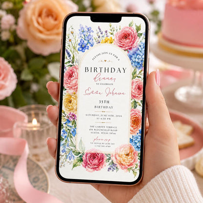 Editable Floral Birthday Invitation Canva Template, Luxury Girls Adult Cute Fun DIY Chic Kids Teen Party Invite, Printable Digital Download.