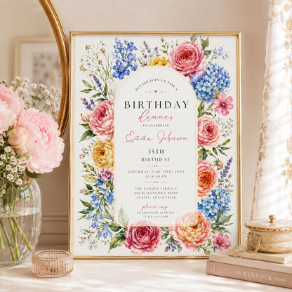 Editable Floral Birthday Invitation Canva Template, Luxury Girls Adult Cute Fun DIY Chic Kids Teen Party Invite, Printable Digital Download.