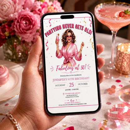 Editable 50th Birthday Invitation Canva Template, Girls Adult Cute Modern Fun Themed DIY Chic Kids Party Invite, Printable Digital Download.