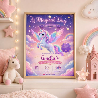 Editable Rainbow Birthday Invitation Canva Template, Girls Cute Fun DIY Sweet Chic Kids Teen Tween Party Invite, Printable Digital Download.