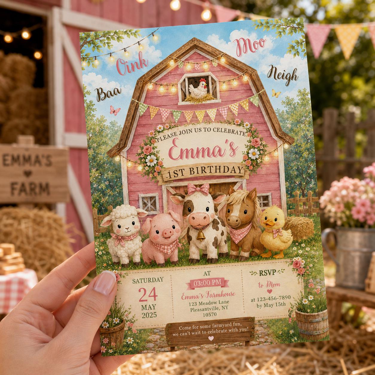 Editable Floral Birthday Invitation Canva Template, Pink Girls Kids Floral Cute Fun DIY Sweet Chic Party Invite, Printable Digital Download.