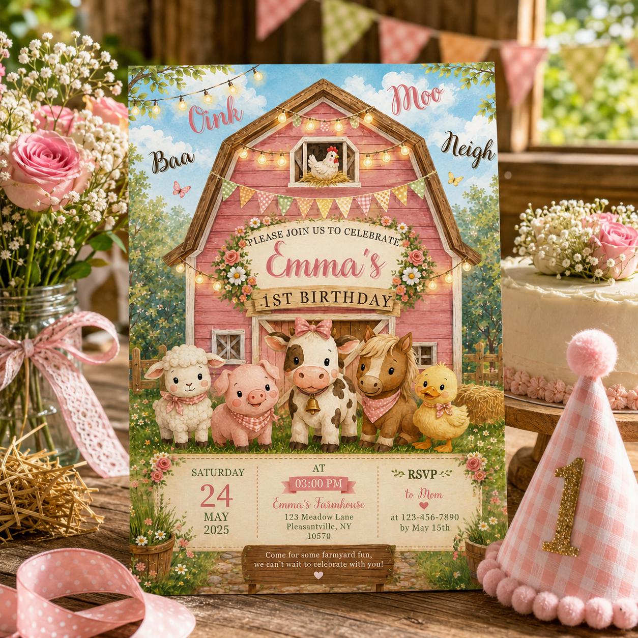 Editable Floral Birthday Invitation Canva Template, Pink Girls Kids Floral Cute Fun DIY Sweet Chic Party Invite, Printable Digital Download.