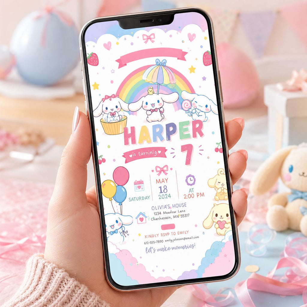 Editable Cute Kitty Birthday Invitation Canva Template, Kids Kitty Cute Modern Fun Themed DIY Chic Party Invite, Printable Digital Download.