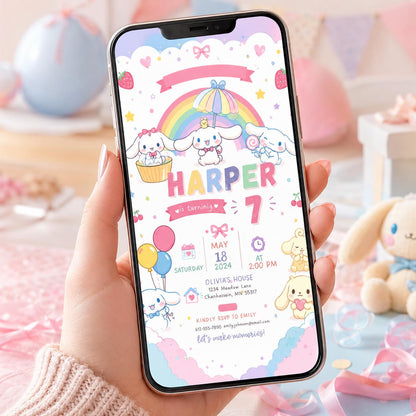Editable Cute Kitty Birthday Invitation Canva Template, Kids Kitty Cute Modern Fun Themed DIY Chic Party Invite, Printable Digital Download.