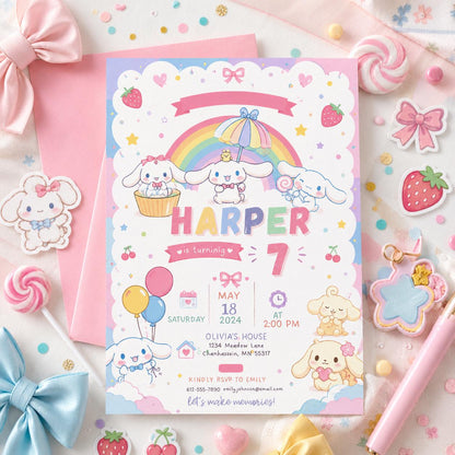 Editable Cute Kitty Birthday Invitation Canva Template, Kids Kitty Cute Modern Fun Themed DIY Chic Party Invite, Printable Digital Download.