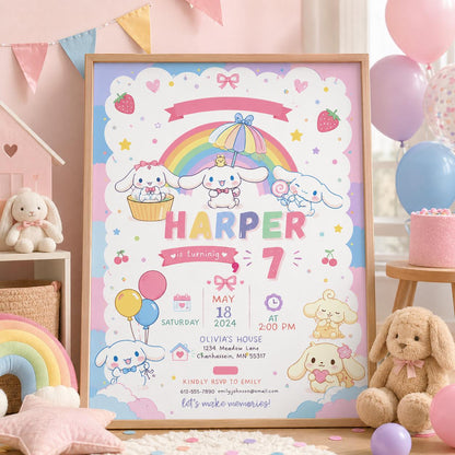 Editable Cute Kitty Birthday Invitation Canva Template, Kids Kitty Cute Modern Fun Themed DIY Chic Party Invite, Printable Digital Download.