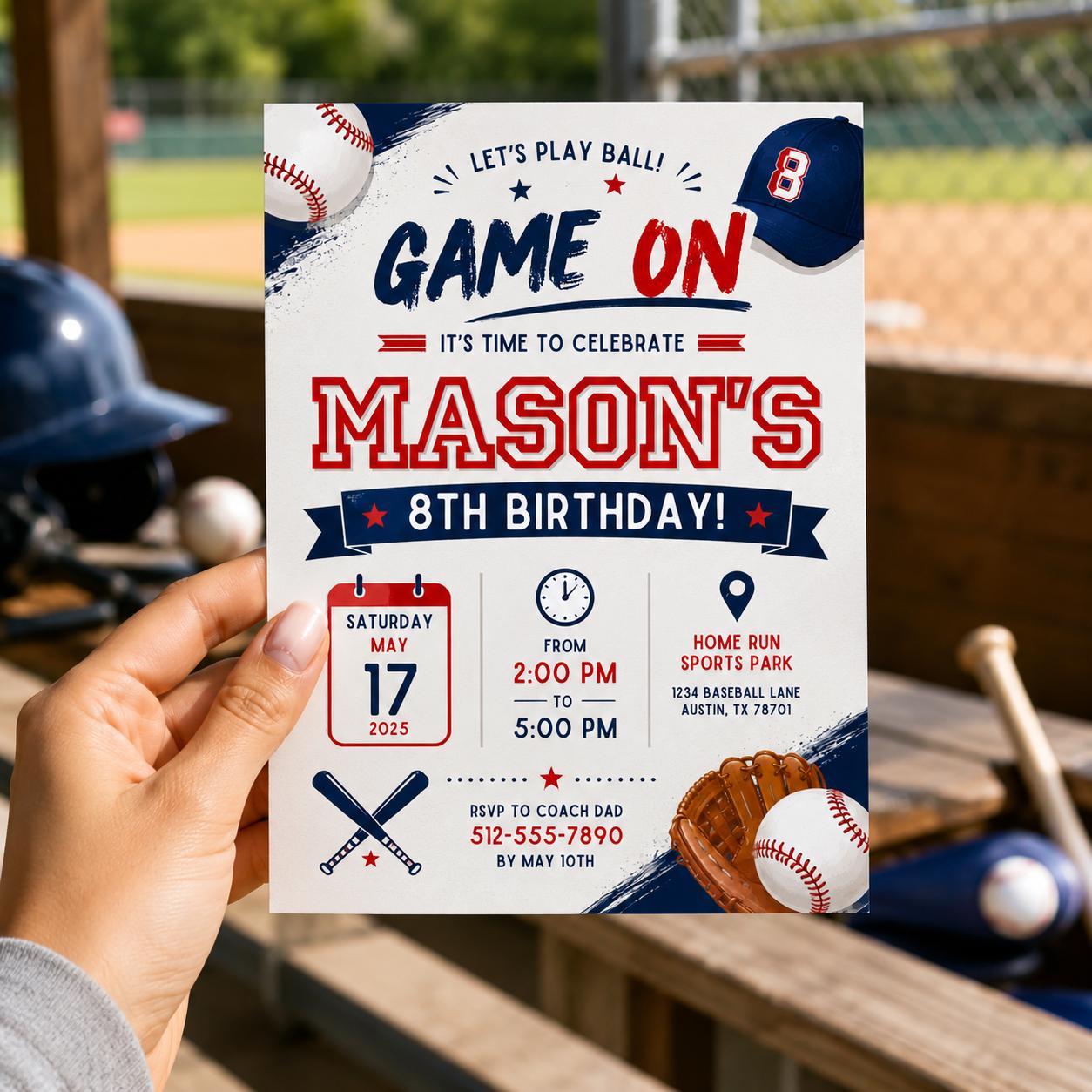 Editable Baseball Pool Birthday Invitation Canva Template, Boys Pool Cute Modern Fun DIY Chic Kids Party Invite, Printable Digital Download.