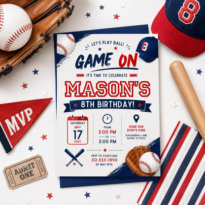 Editable Baseball Pool Birthday Invitation Canva Template, Boys Pool Cute Modern Fun DIY Chic Kids Party Invite, Printable Digital Download.