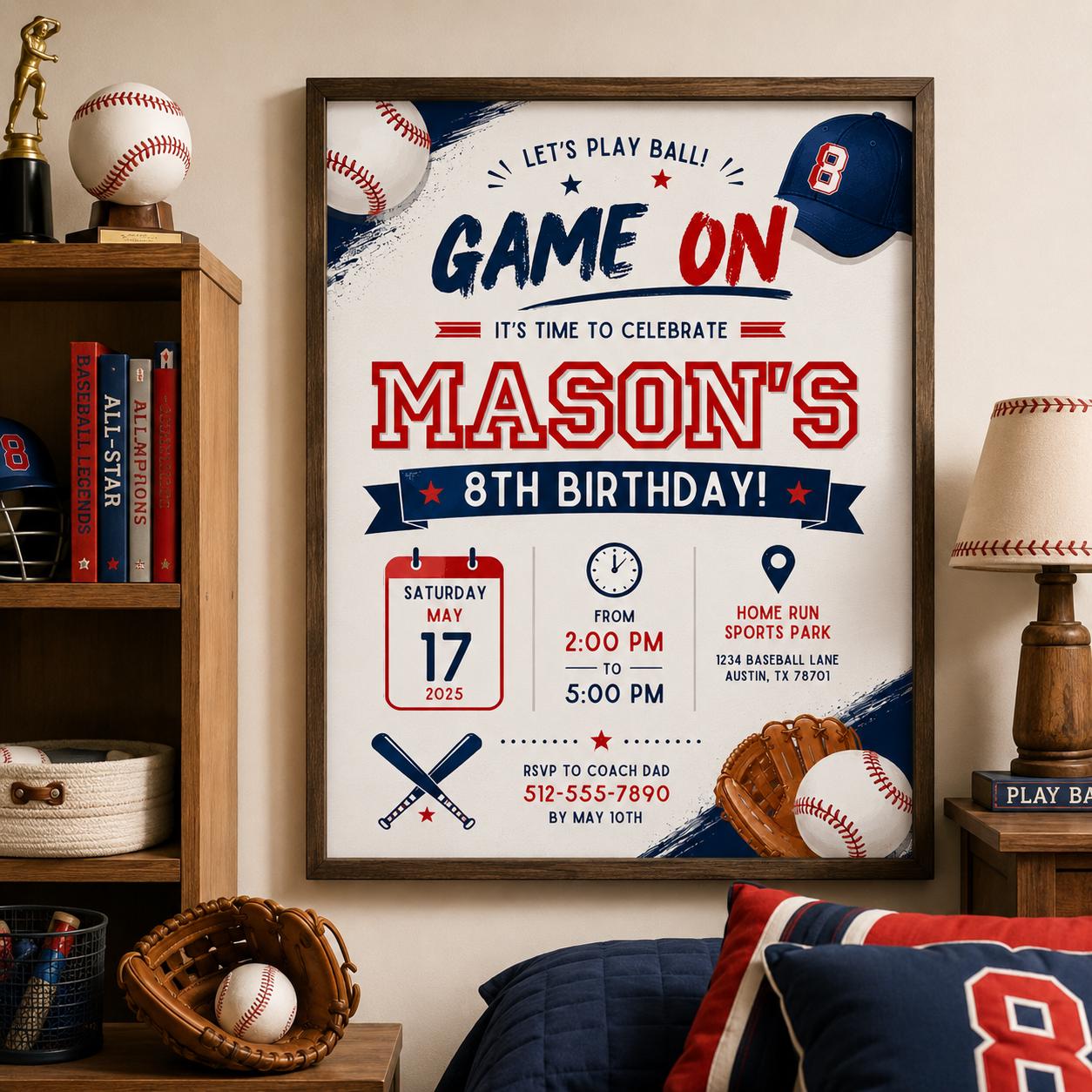 Editable Baseball Pool Birthday Invitation Canva Template, Boys Pool Cute Modern Fun DIY Chic Kids Party Invite, Printable Digital Download.