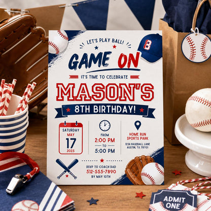 Editable Baseball Pool Birthday Invitation Canva Template, Boys Pool Cute Modern Fun DIY Chic Kids Party Invite, Printable Digital Download.
