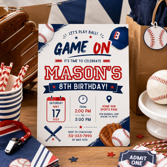 Editable Baseball Pool Birthday Invitation Canva Template, Boys Pool Cute Modern Fun DIY Chic Kids Party Invite, Printable Digital Download.