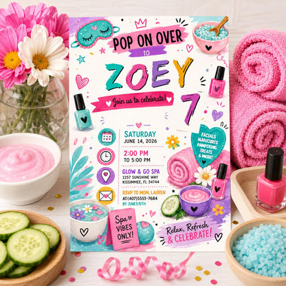 Editable Pastel Bubble Birthday Invitation Canva Template, Girls Kids Cute Fun DIY Sweet Chic Teen Party Invite, Printable Digital Download.