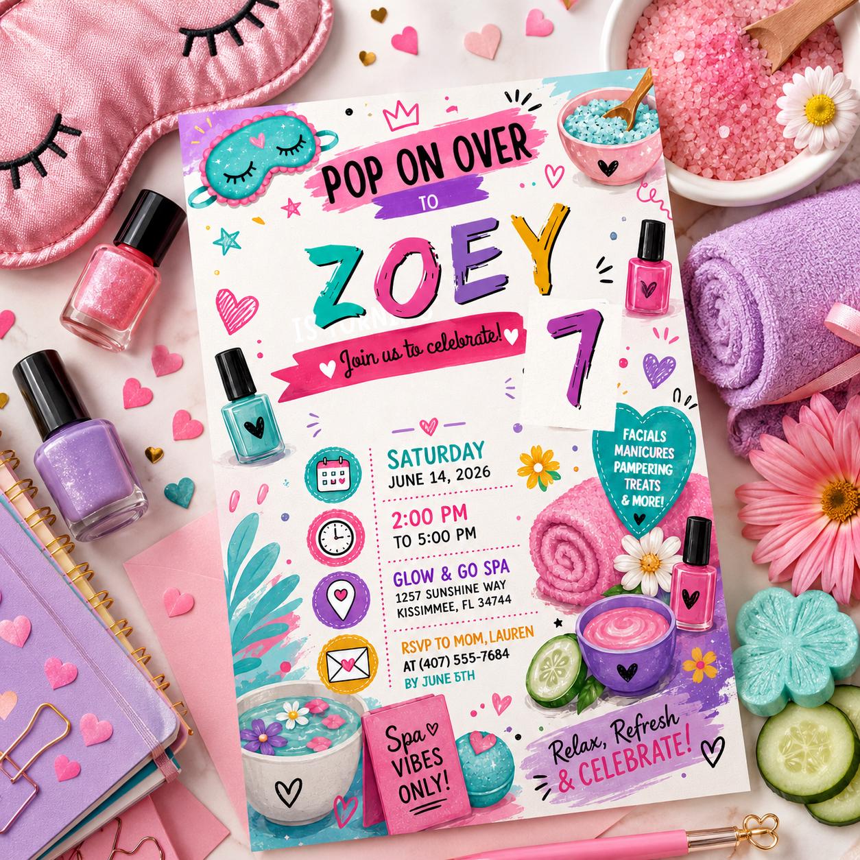 Editable Pastel Bubble Birthday Invitation Canva Template, Girls Kids Cute Fun DIY Sweet Chic Teen Party Invite, Printable Digital Download.