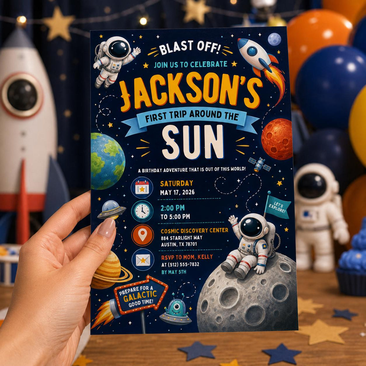 Editable Space Galaxy Birthday Invitation Canva Template, Space Cute Modern Fun DIY Chic Kids Teen Party Invite, Printable Digital Download.
