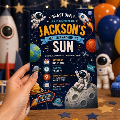 Editable Space Galaxy Birthday Invitation Canva Template, Space Cute Modern Fun DIY Chic Kids Teen Party Invite, Printable Digital Download.