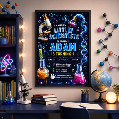Editable Mad Science Experiment Birthday Invitation Canva Template, Neon Rainbow Boys Cute Fun DIY Party Invite, Printable Digital Download.