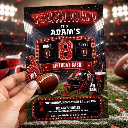 Editable Football Birthday Invitation Canva Template, Boys Sport Cute Fun DIY Sweet Chic Kids Teen Party Invite, Printable Digital Download.