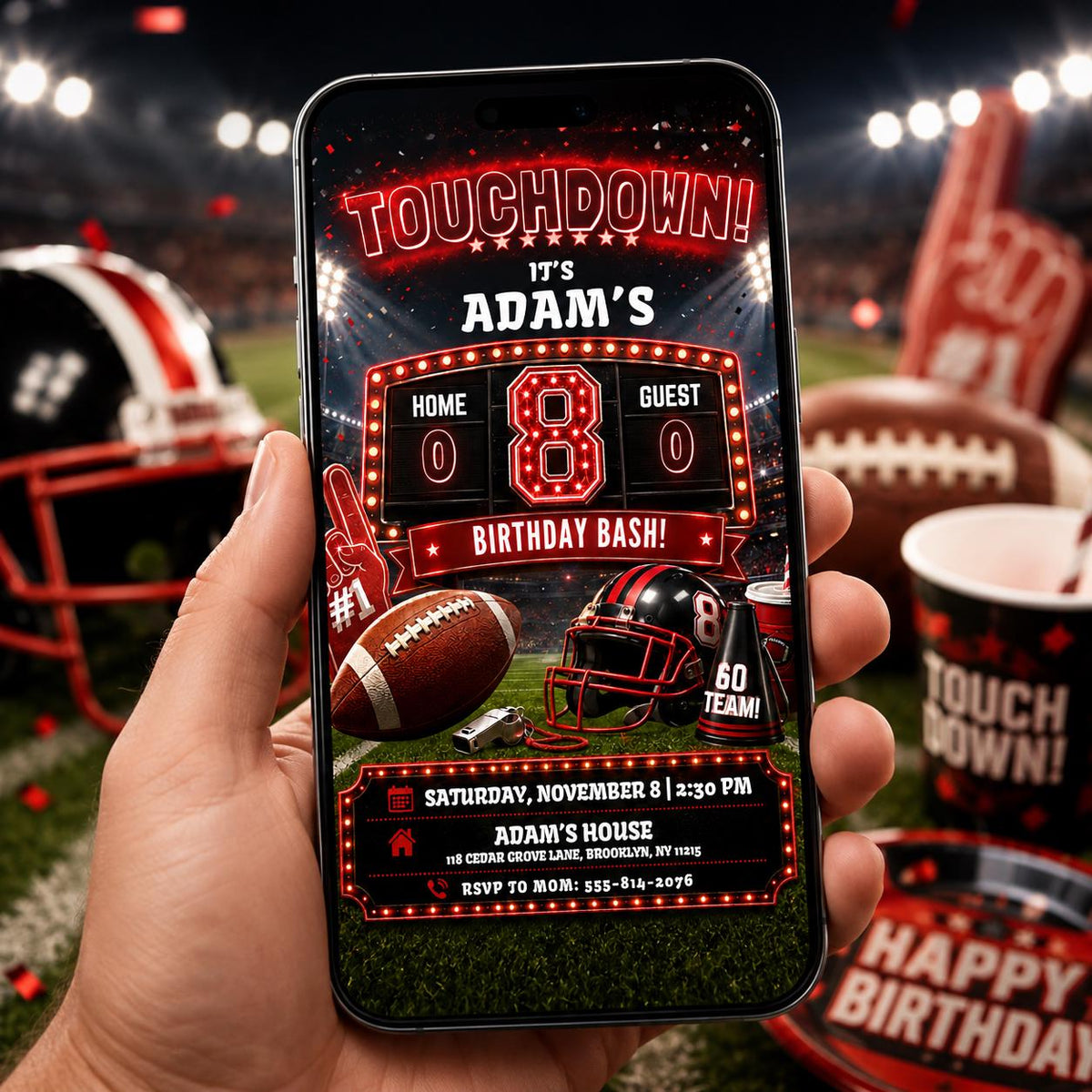 Editable Football Birthday Invitation Canva Template, Boys Sport Cute Fun DIY Sweet Chic Kids Teen Party Invite, Printable Digital Download.