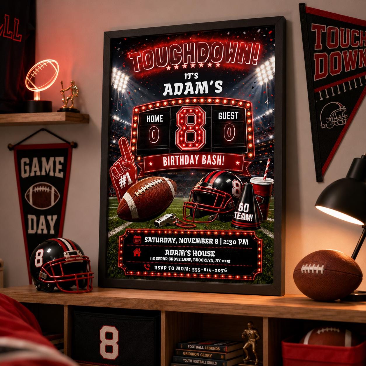 Editable Football Birthday Invitation Canva Template, Boys Sport Cute Fun DIY Sweet Chic Kids Teen Party Invite, Printable Digital Download.