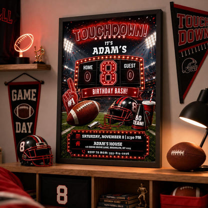 Editable Football Birthday Invitation Canva Template, Boys Sport Cute Fun DIY Sweet Chic Kids Teen Party Invite, Printable Digital Download.