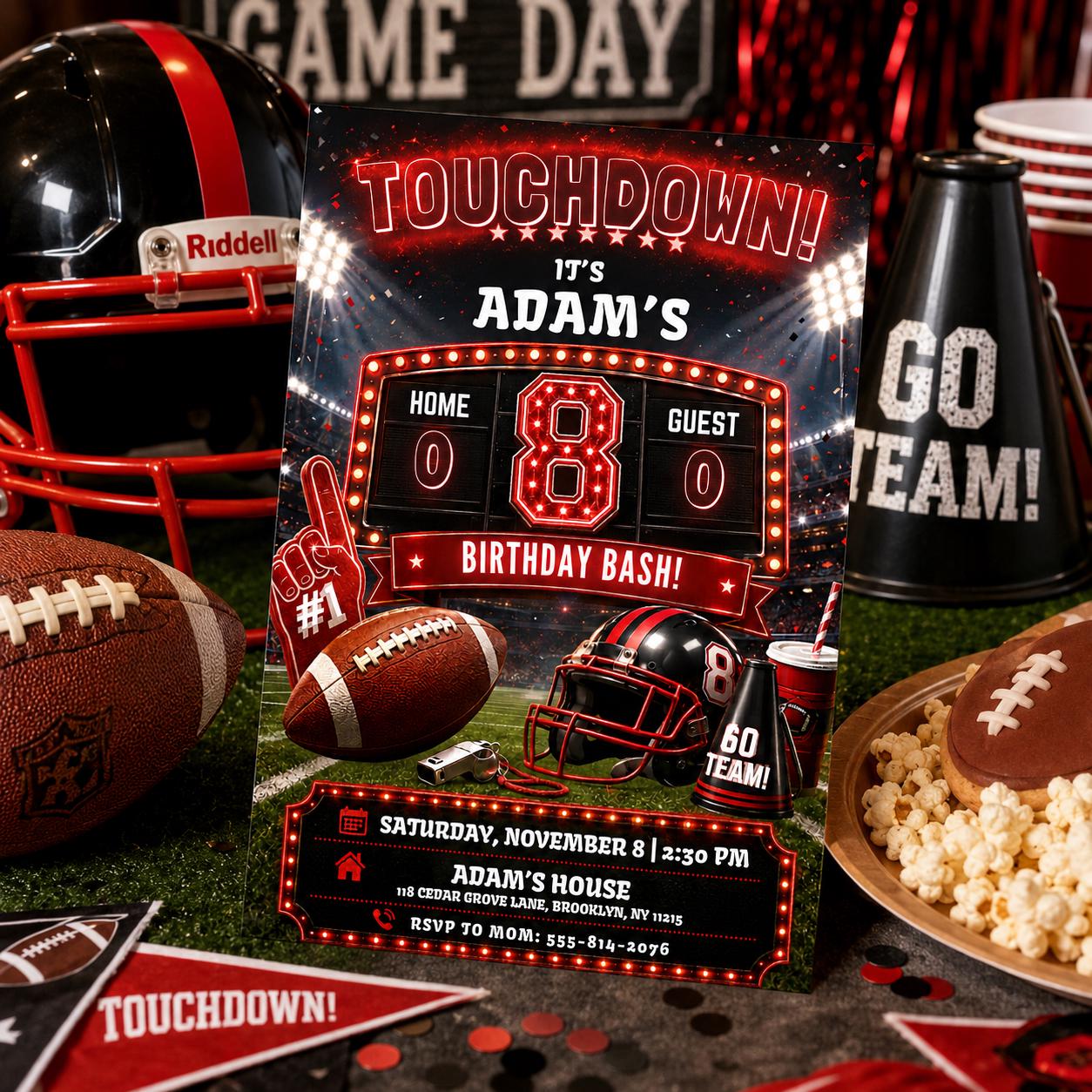 Editable Football Birthday Invitation Canva Template, Boys Sport Cute Fun DIY Sweet Chic Kids Teen Party Invite, Printable Digital Download.