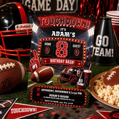 Editable Football Birthday Invitation Canva Template, Boys Sport Cute Fun DIY Sweet Chic Kids Teen Party Invite, Printable Digital Download.