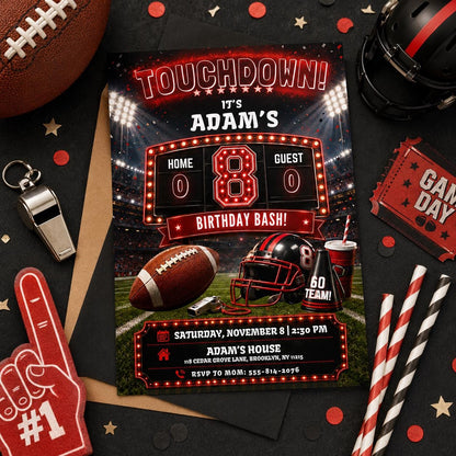Editable Football Birthday Invitation Canva Template, Boys Sport Cute Fun DIY Sweet Chic Kids Teen Party Invite, Printable Digital Download.