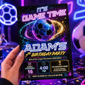 Editable Football Birthday Invitation Canva Template, Neon Boys Kids Teens Sport Cute Fun DIY Chic Party Invite, Printable Digital Download.