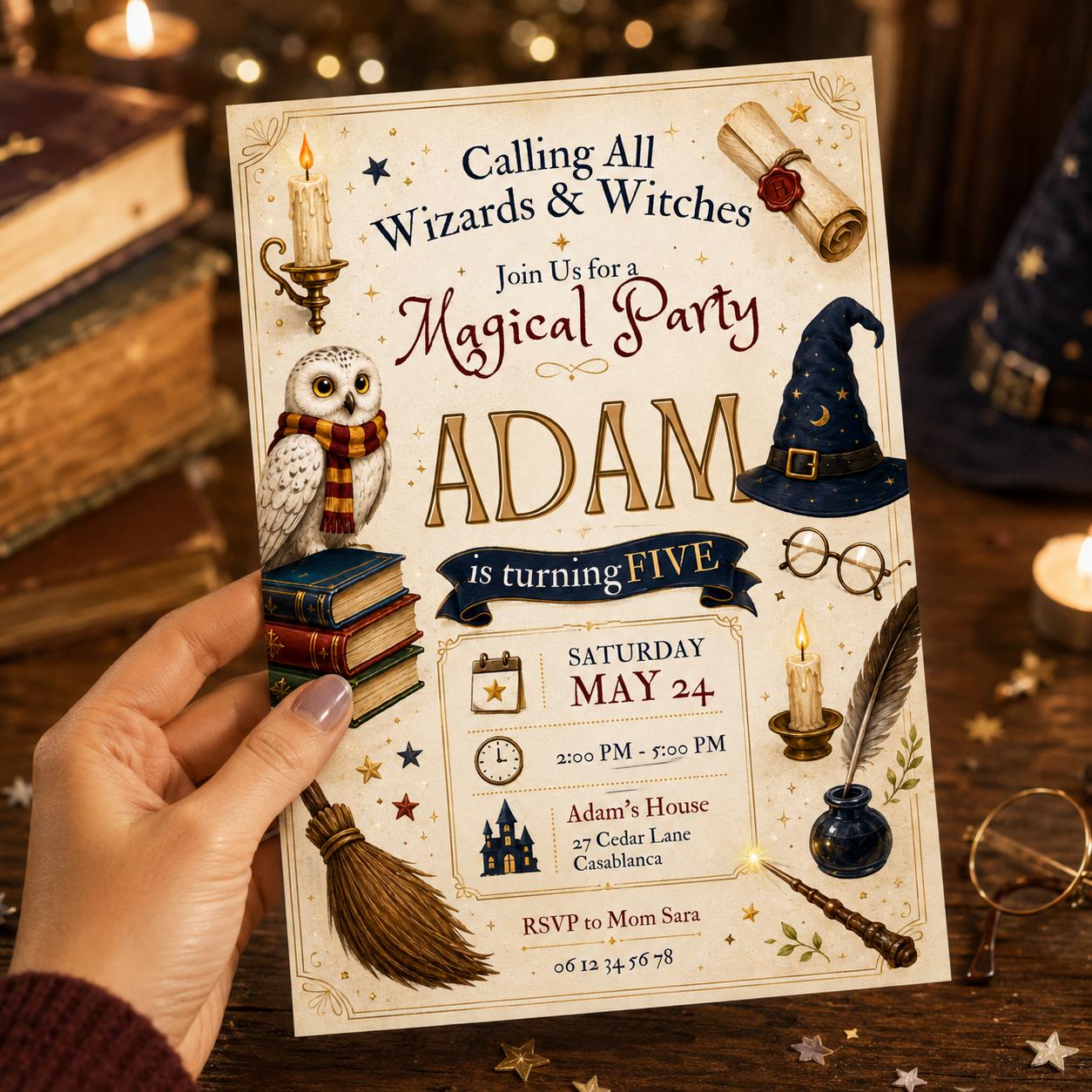 Editable Wizards Witches Birthday Invitation Canva Template, Cute Modern Fun Themed DIY Sweet Chic Party Invite, Printable Digital Download.