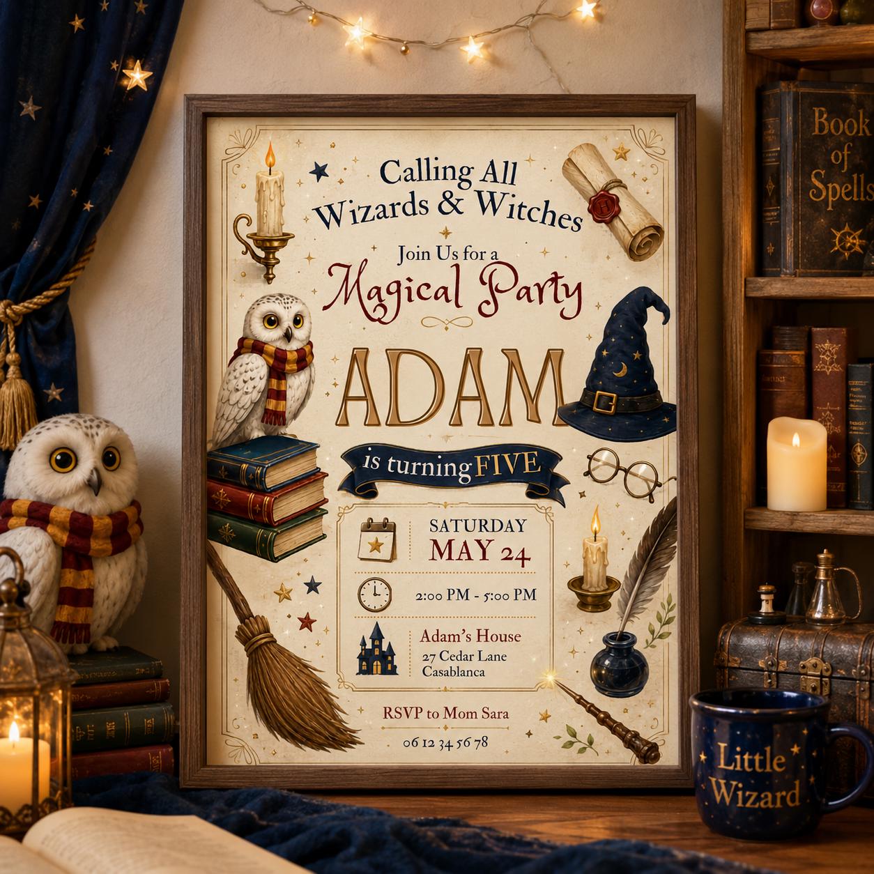 Editable Wizards Witches Birthday Invitation Canva Template, Cute Modern Fun Themed DIY Sweet Chic Party Invite, Printable Digital Download.