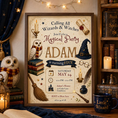 Editable Wizards Witches Birthday Invitation Canva Template, Cute Modern Fun Themed DIY Sweet Chic Party Invite, Printable Digital Download.