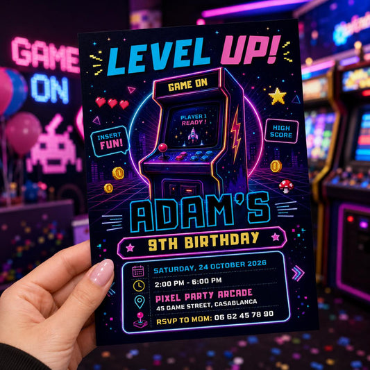 Editable Neon Glow Birthday Invitation Canva Template, Neon Cute Modern Fun Themed Custom DIY Chic Party Invite, Printable Digital Download.