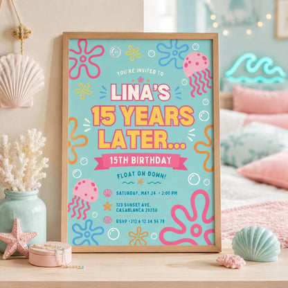 Editable Sponge Under the Sea Birthday Invitation Canva Template, Cute Modern Fun Themed DIY Sweet Party Invite, Printable Digital Download.