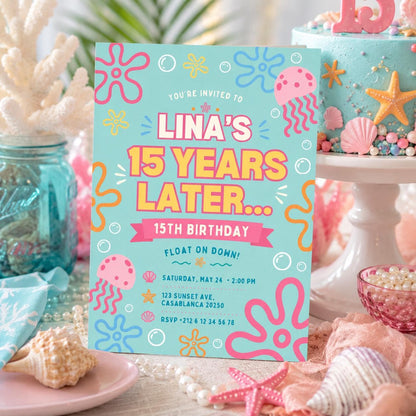 Editable Sponge Under the Sea Birthday Invitation Canva Template, Cute Modern Fun Themed DIY Sweet Party Invite, Printable Digital Download.