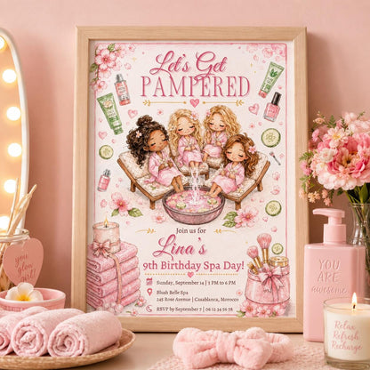 Editable Spa Birthday Invitation Canva Template, Girls Kids Spa Cute Fun DIY Sweet Chic Teen Tween Party Invite, Printable Digital Download.