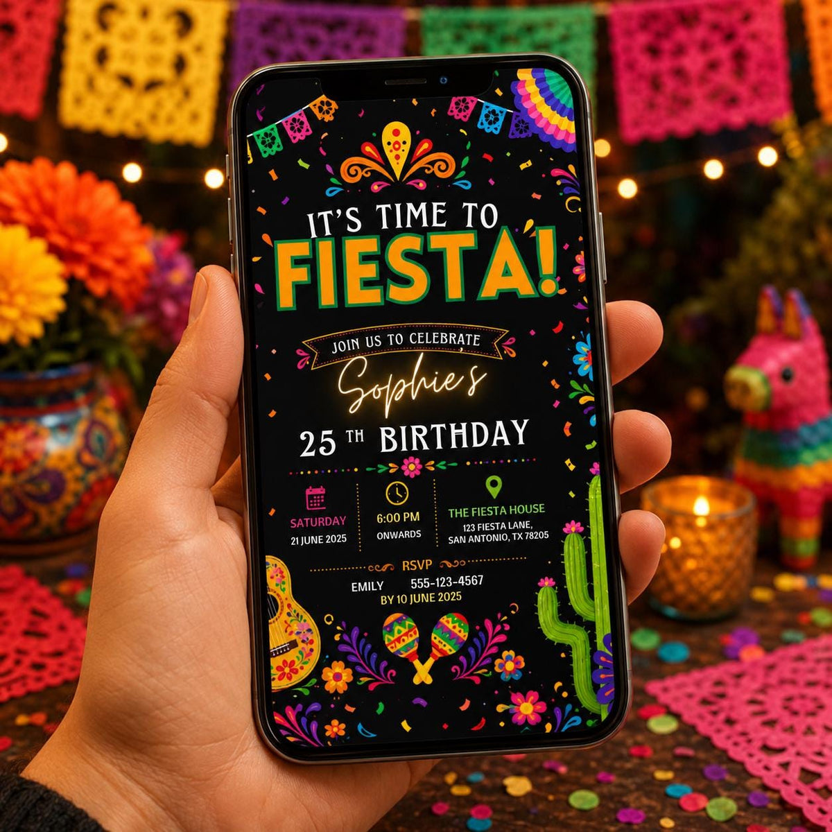 Editable Floral Birthday Invitation Canva Template, Black Floral Cute Fun DIY Sweet Chic Kids Teen Party Invite, Printable Digital Download.