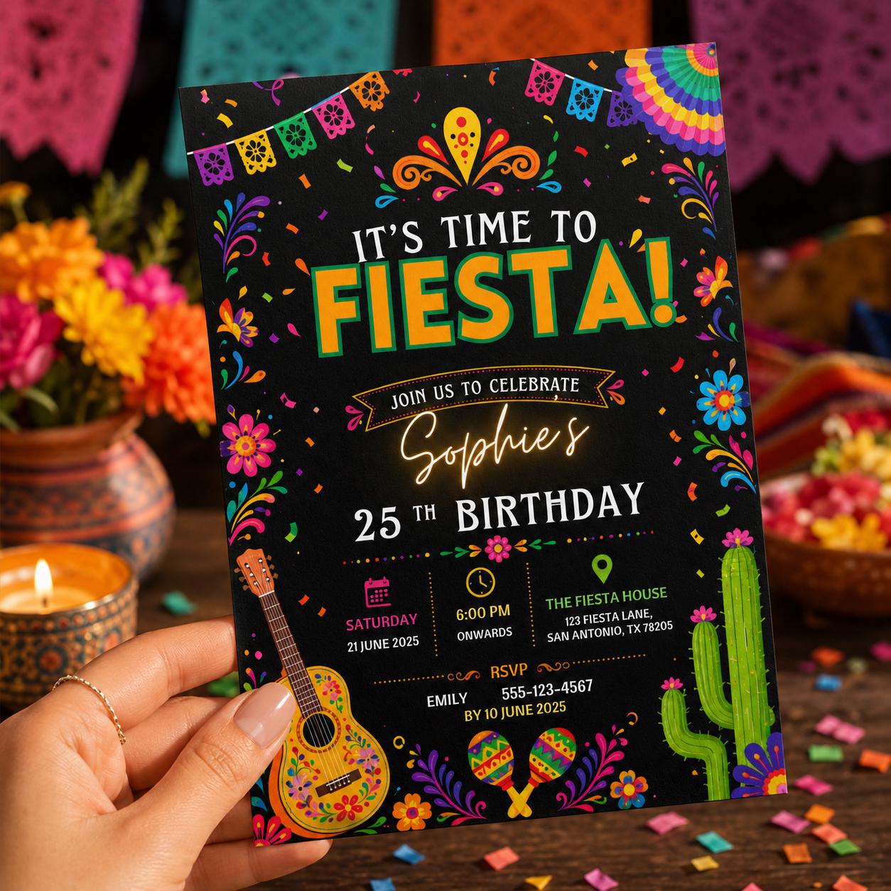 Editable Floral Birthday Invitation Canva Template, Black Floral Cute Fun DIY Sweet Chic Kids Teen Party Invite, Printable Digital Download.